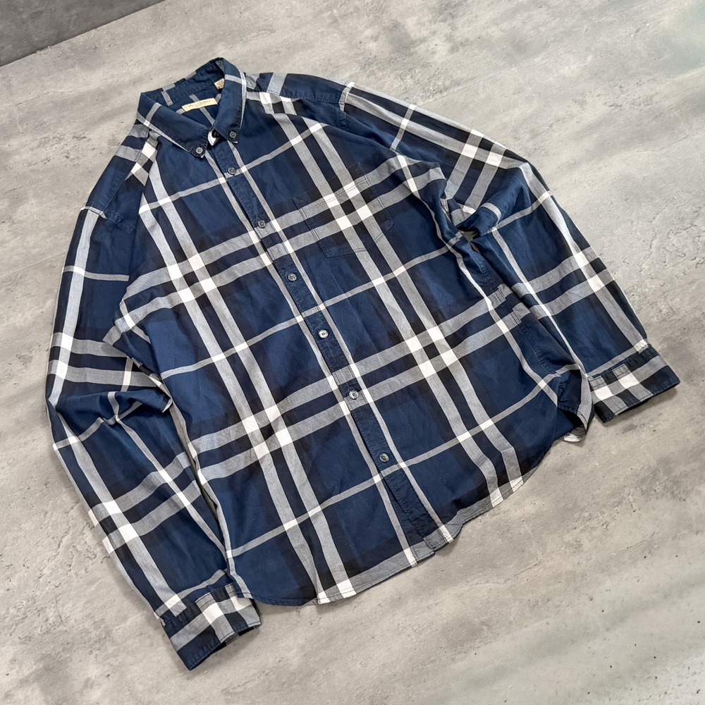 Y2K 2000's 00's Burberry Brit Nova Check Navy Button Up Long Sleeve Shirt